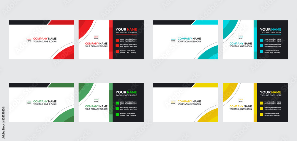 Modern and creative business card. Simple personal visiting card with company logo. Vector illustration. Stationery design.