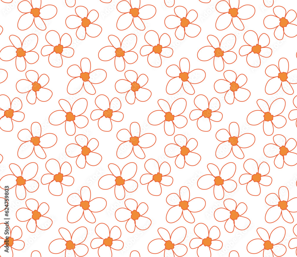 Hand Drawn Doodle Style Vector Flowers Background Seamless Vector Pattern