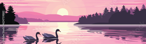 tranquil scene of swans on a lake at dawn vector isolated illustration photo