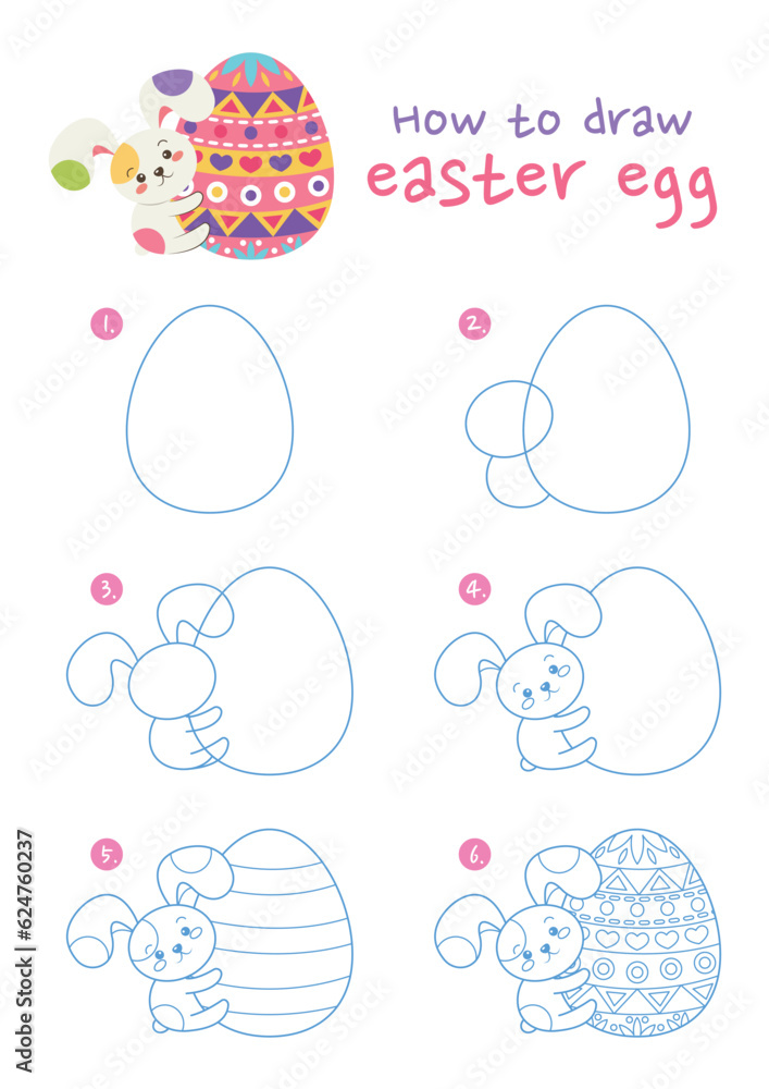 Vetor de How to draw easter egg vector illustration. Draw easter egg
