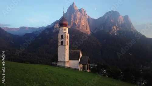 church in the mountains alpe di siusi dolomites italian trentino alto adige in summer video photo