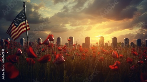 Solemn remembrance on Memorial Day. Created with Generative Ai technology.