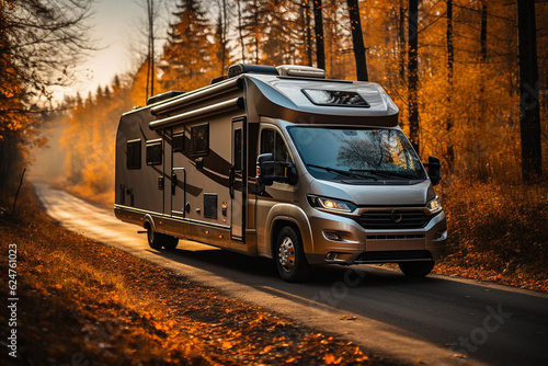 Canvas-taulu Motorhome travels on the road, journey. Generative AI
