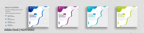 Back to school admission social media post banner Design Set. School admission social media post banner design. Back to school & Admission promotion, promotional social Media & Banner Design Template.