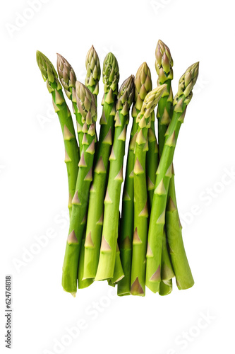 Top view of bunch of green asparagus on cutout PNG transparent background. Generative AI