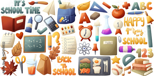 set of school items, back to school graphics collection