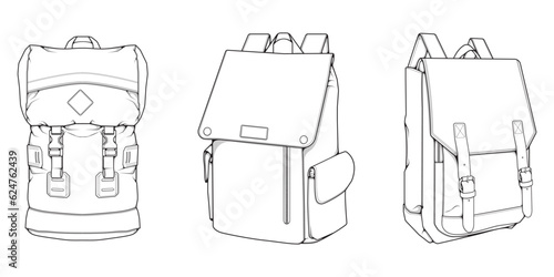 Hand drawn Vector Set of Backpacks. Cartoon Casual Backpack, cool backpack sketch . Backpacks Vector illustration.