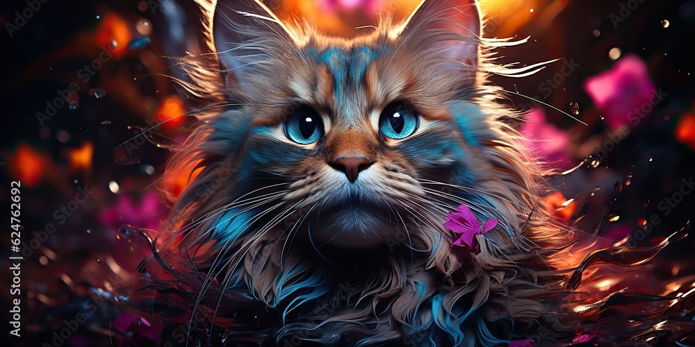 AI Generated. AI Generative. Cute beautiful cat animal pet vibrant colors with oil paint draw background. Cute lovely portrait face AI Generated. AI Generative. Cute beautiful cat animal pet vibrant colors with oil paint draw background. Cute lovely portrait face