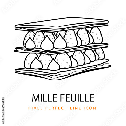 Mille Feuille Thousand Sheets Air Puff Pastry Vector Line Art PNG SVG Icon Illustration Coloring Page