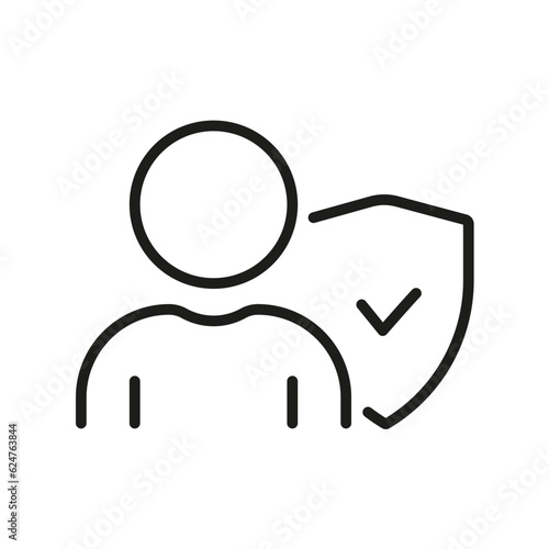 Shield Protect Person Line Icon. Security for User Linear Pictogram. Safety in Business Outline Symbol. Secure Authentication, Human Data Protection. Editable Stroke. Isolated Vector Illustration