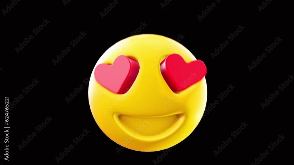 emoticon emoji face love 3d jumping black background seamless loop alpha channel