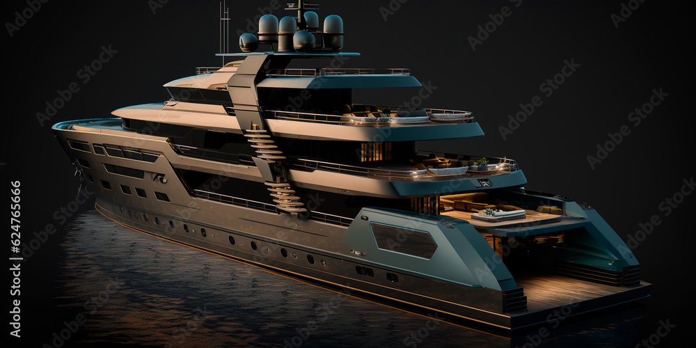 Luxury big sea yacht. Expensive vacation cruise transport. Generative AI.
