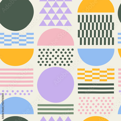 Seamless pattern with bright abstract shapes. Trendy design for fabric, wrapping paper, textile print, wallpaper.