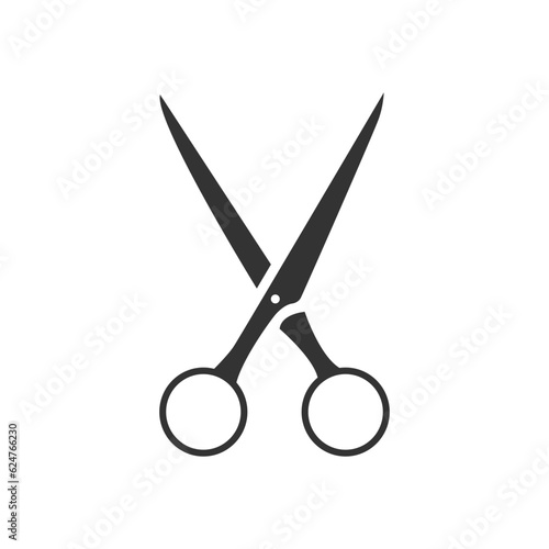 Scissors. The scissors icon. The silhouette of scissors. Hairdressing accessory. Vector illustration isolated on a white background