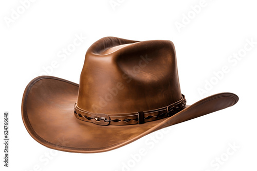 Rodeo Horse Rider Brown Leather Cowboy Hat on Transparent Background, Generative Ai