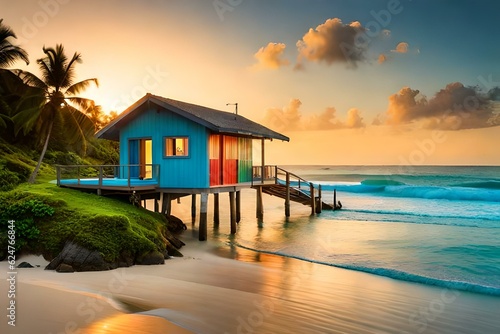 colorful beach house on a vibrant tropical island © Ahtesham