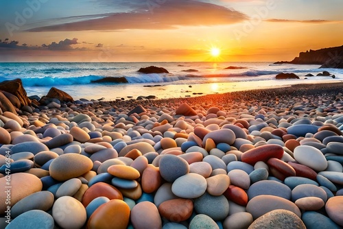 Trendy colorful small sea stone pebble background. Multicolored abstract beach nature pattern