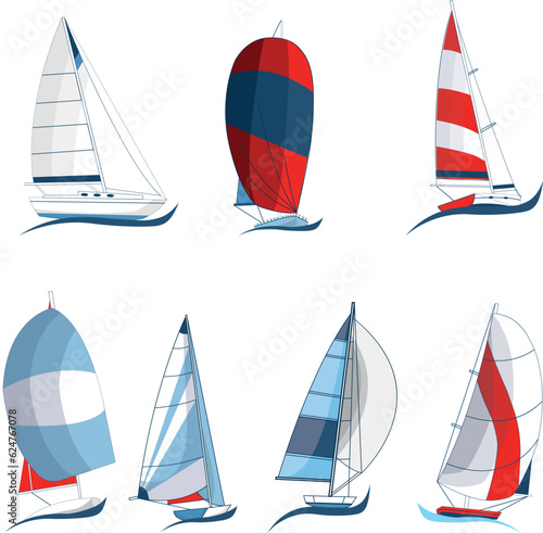 Sail yacht vector cartoon set icon. Vector illustration sailboat on white background. Isolated cartoon set icon sail yacht