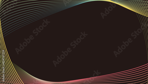 カラーのラインウェーブのフレームと黒背景イラスト