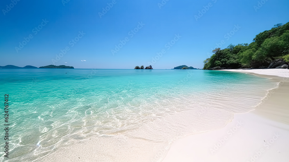 Fototapeta premium Ocean shore with turquoise water, generative AI.