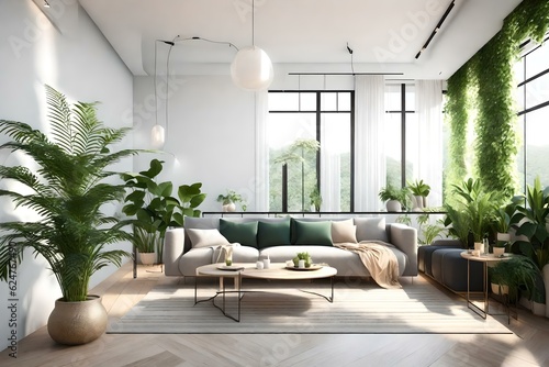 Immerse yourself in the tranquil ambiance of a 3D empty interior with a home plant  a haven of serenity and balance.Ai generated
