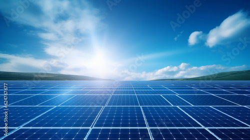 A panorama of solar panels covering a vast field, depicting the use of renewable energy technology in modern businesses.Future Background