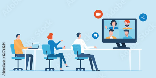 Group business team video conference meeting online . business smart working and technology remote working from anywhere concept