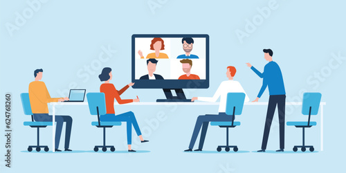 Group business team video conference meeting online and business people brainstorming concept. business smart working and technology remote working from anywhere concept