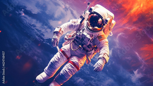 Space Exploration with Vibrant Colors: Astronaut in Outer Space (Generative AI)
