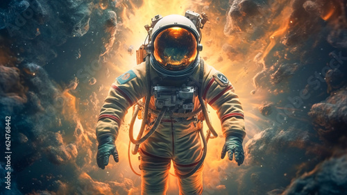 Glowing Fire and Smoke Surrounding Astronaut in Outer Space: A Generative AI Masterpiece