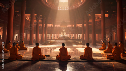 Serene Monks in Sunlit Sanctuary: A Generative AI Masterpiece
