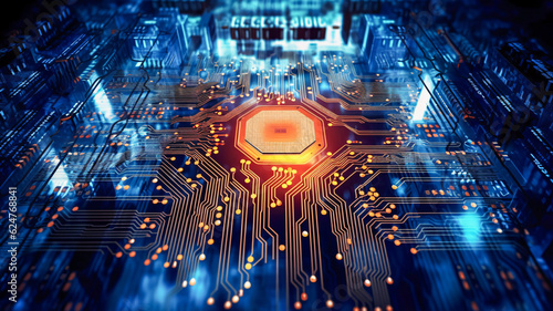 Red Light Illuminating Computer Circuit Board - Enhanced by Generative AI