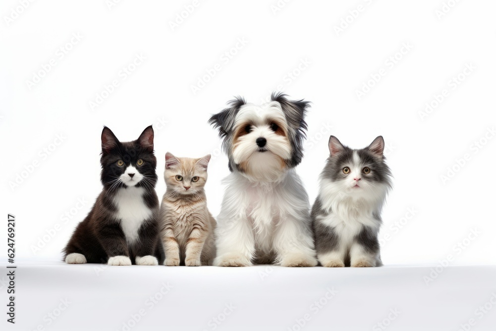 cute cats and dogs on a plain white background