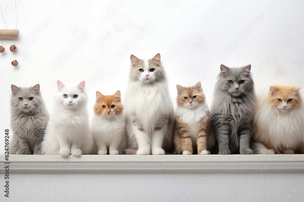 banner for prt shop many seven cats on a white plain background only cats