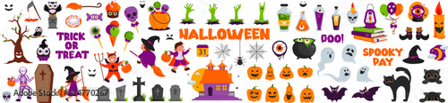 Collection of halloween color icon and character.