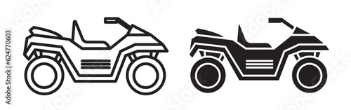 quad bike icon set. atv 4 wheeler vehicle line sign.