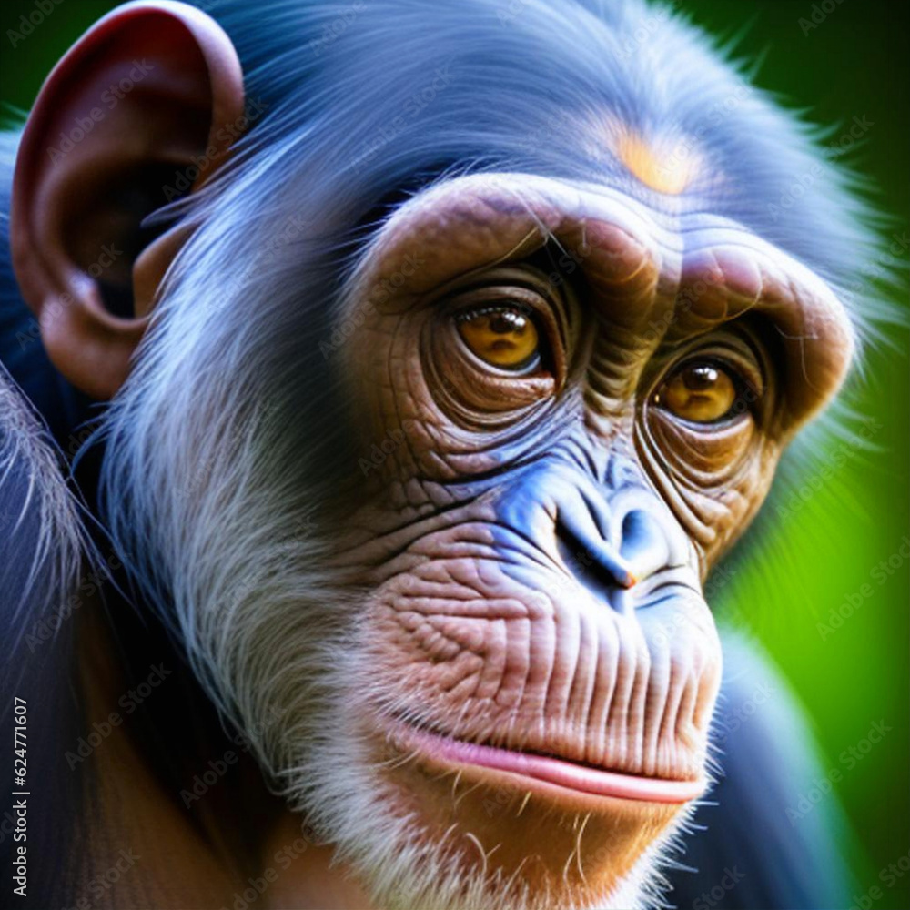 Portrait of a chimpanzee native to the continent of Africa.  Generative AI