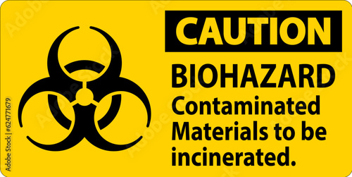 Biohazard Caution Label Biohazard Contaminated Materials To Be Incinerated