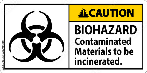 Biohazard Caution Label Biohazard Contaminated Materials To Be Incinerated