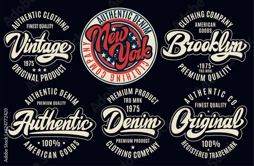 Set of templates for vintage badges with calligraphic inscriptions. for sticker design. Color vector illustration