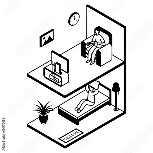 Neighbor Woman Suffering from loud television sounds Vector Icon Design, Neighbourhood conflicts Stock illustration, bad neighbour Symbol, Loud Noise Bad Etiquette isometric Concept