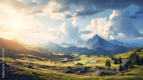 Scenic Mountain and Lake Landscape with Cloudy Sky - Enhanced by Generative AI
