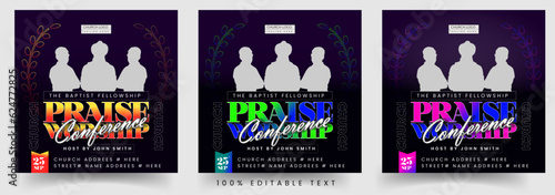Church conference social media post or worship square flyer banner template