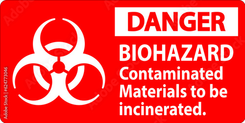 Biohazard Danger Label Biohazard Contaminated Materials To Be Incinerated