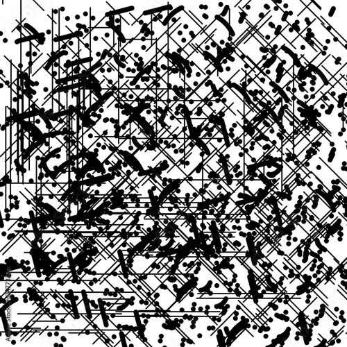 Ink blots, dots and lines are mixed into a total mass