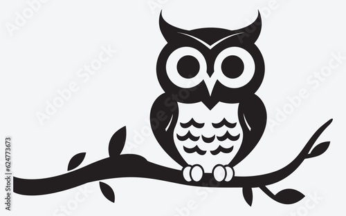 Owl silhouette, cartoon cute owl sitting on branch switch Board Wall decal Sticker, wall art decor, kids wall artwork isolated on white background, Wall decals and minimalist poster design photo