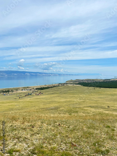 View of steppe near Lake Baikal  Small Sea  from Olkhon Island  Russia
