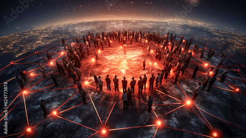 Red-Lit Circle of People: A Captivating Image Enhanced by Generative AI