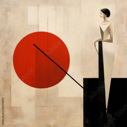 Abstract face in the style of modern Cubism and suprematism. A combination of oil painting on canvas and cracks on the coating of the painting.