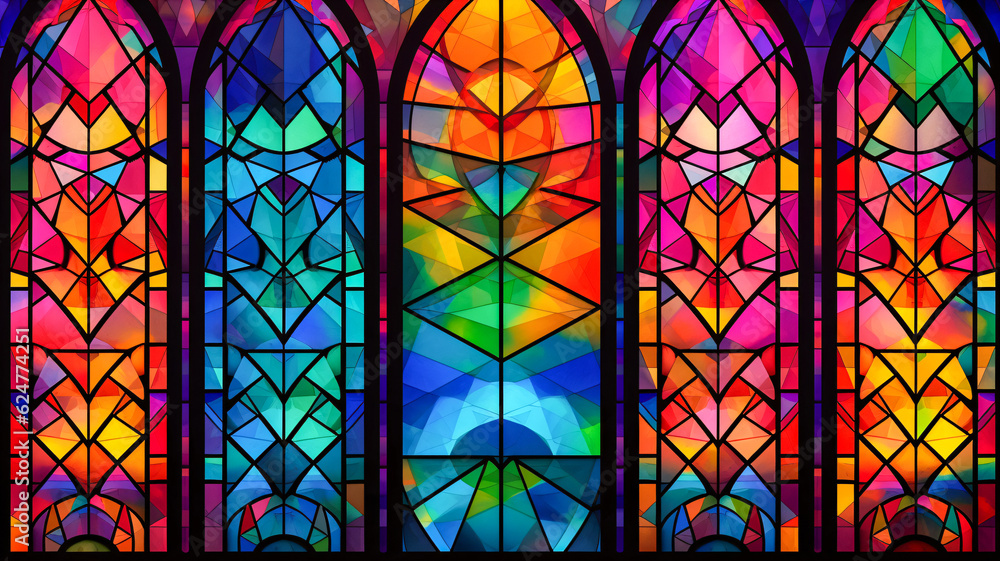 Vibrant Stained Glass Window with Black Background - Enhanced by Generative AI